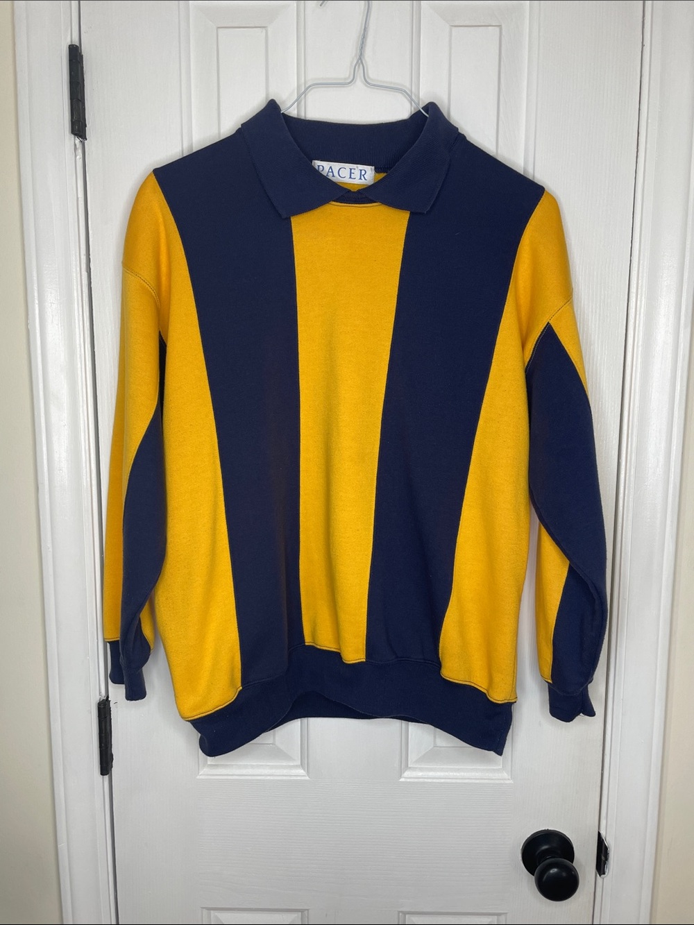 Acer Navy and Yellow Vertical Stripe Crewneck Sweater